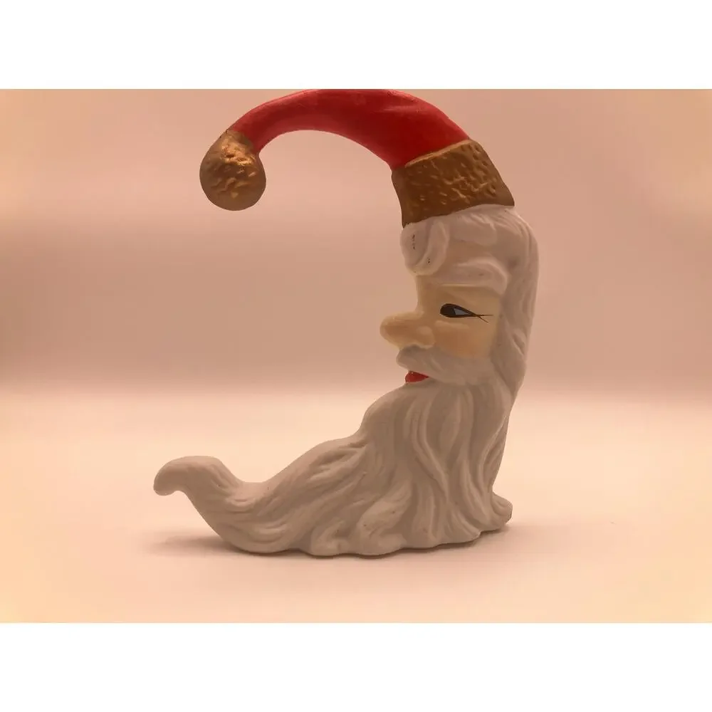 Vintage Santa Moon Christmas Ornament Crescent Ceramic Porcelain Holiday Decor